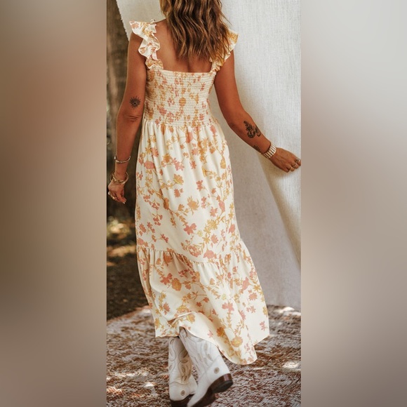 Boho - Smocked - Ruffle Shoulder - Maxi Dress - Picture 2 of 6